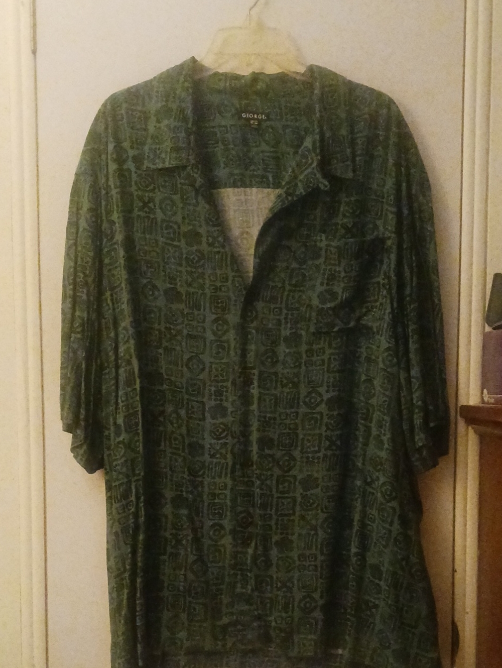 George Men's Green Patterned Casual Button-Down Shirt